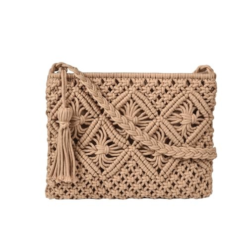 Eiyye Boho Crocheted Purse Summer Beach Crossbody Bag, Boho Light-brown