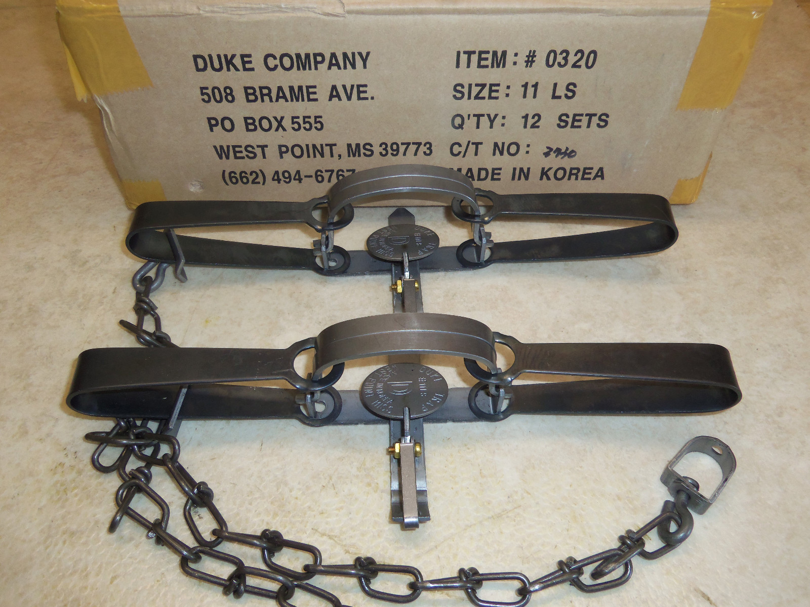 2 Duke #11 Long Spring Traps 0320 Raccoon Mink Muskrat Nuisance Trapping 4"