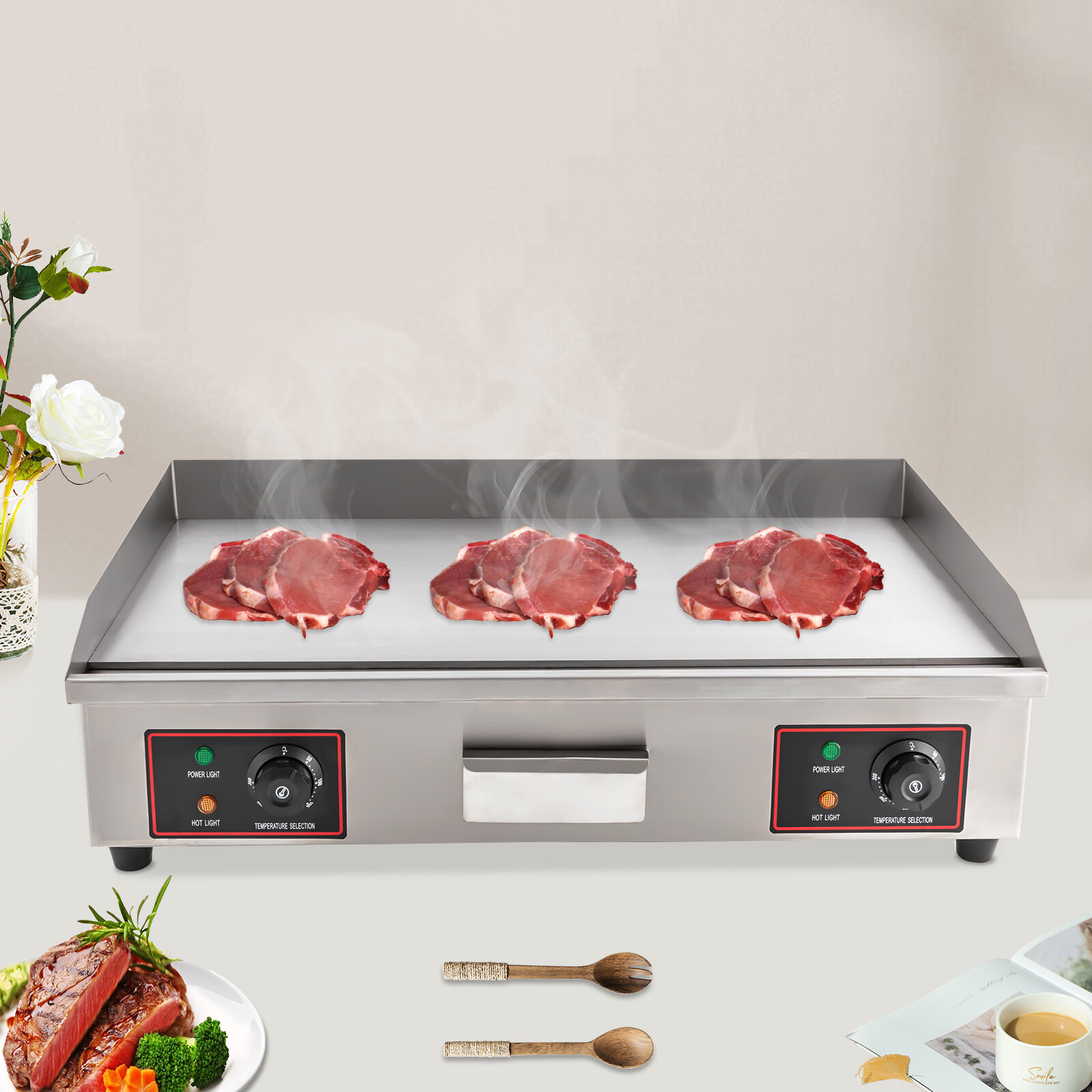 Commercial Electric Griddle 3000W Non-Stick Restaurant  Teppanyaki Flat Top Gril