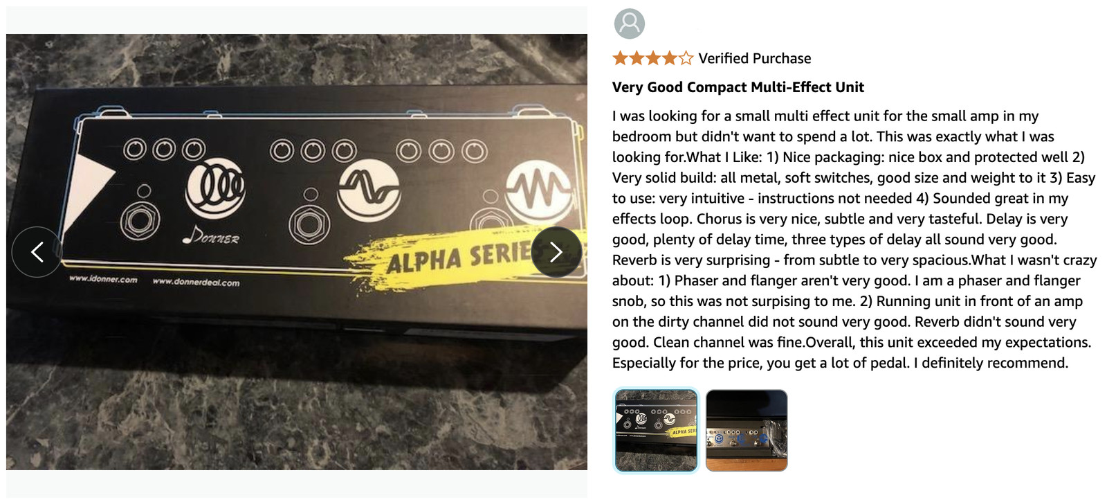 Donner Alpha Cruncher Multi Effects Chorus Distortion Delay Pedal With Adapter