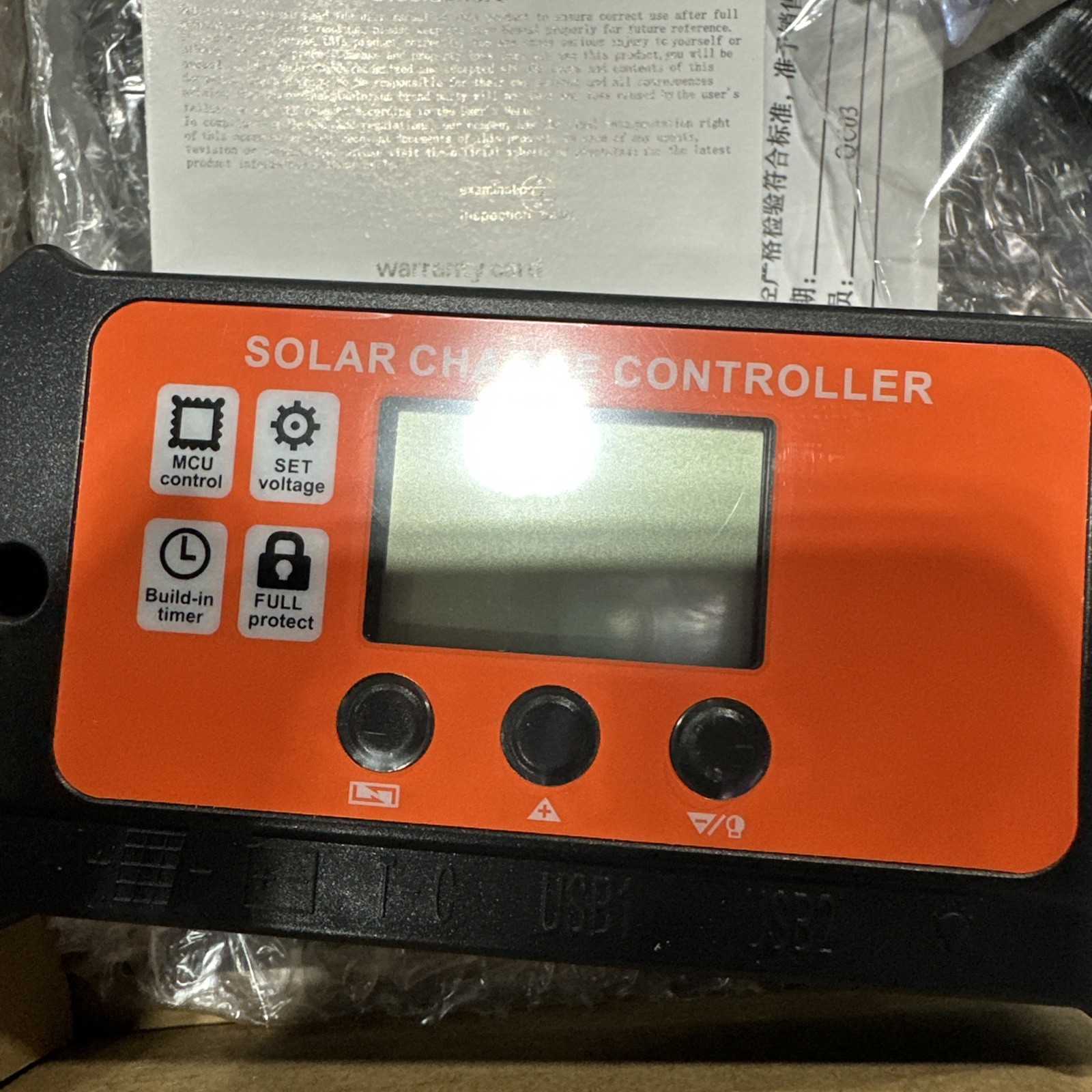 Solar Charge Controller USB Charging MCU Control Built-in Timer Orange Black