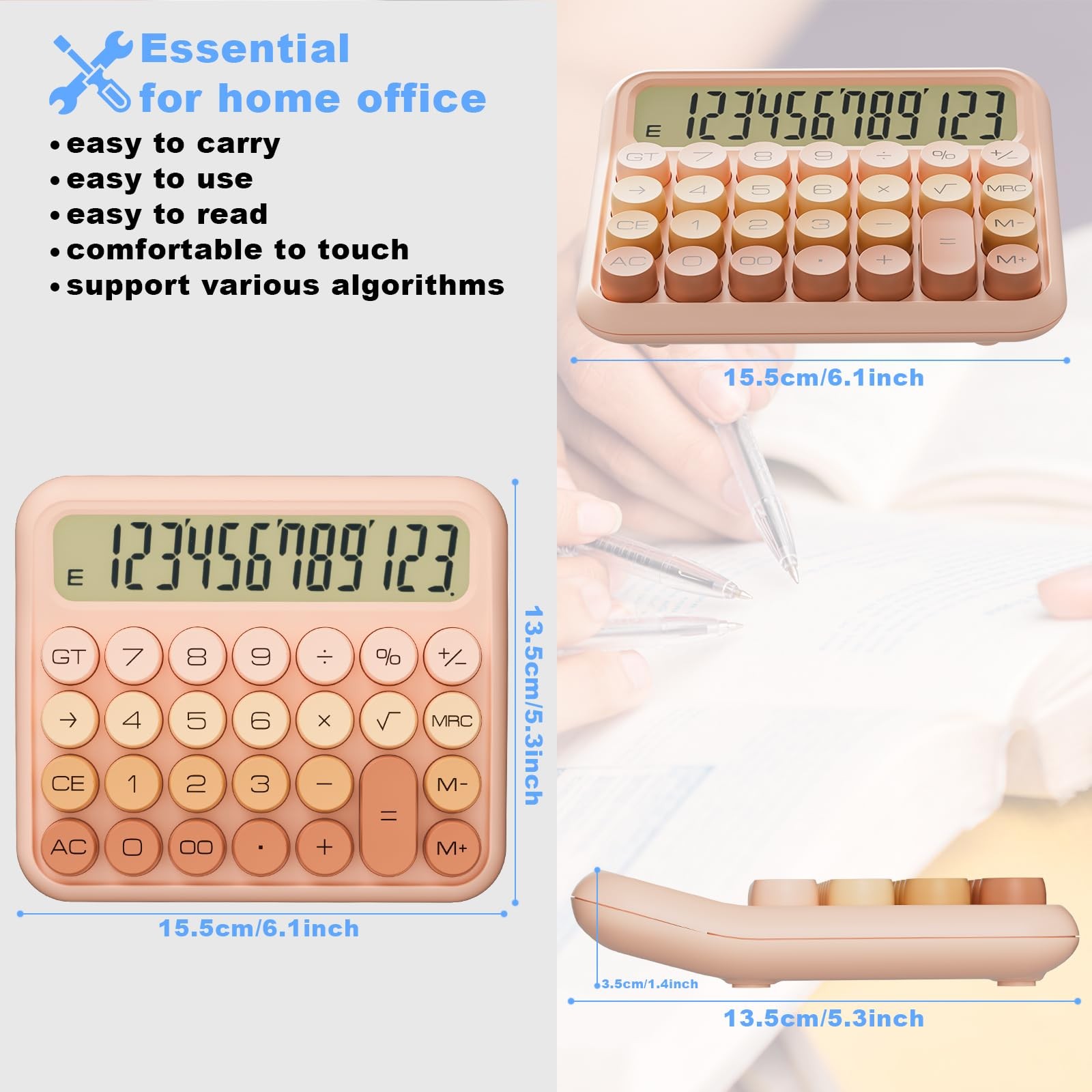 Mechanical Calculator 12 Digit Extra Large 5-Inch LCD Display, DECKLIT Battery D