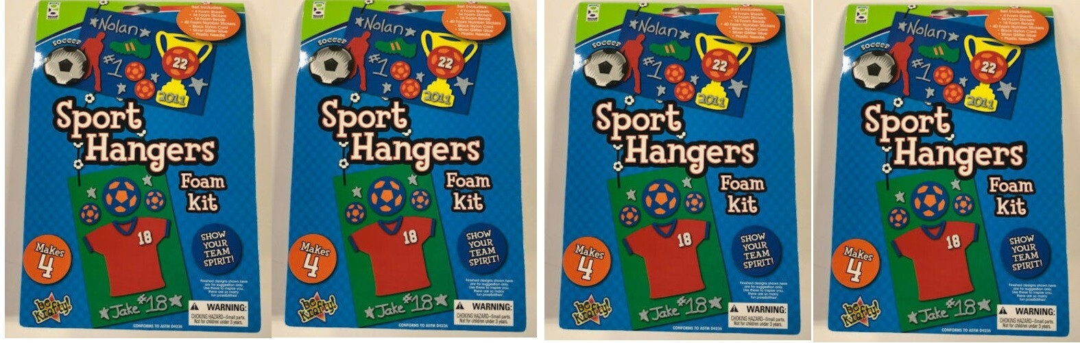 Lot 4 SOCCER Sport Hangers 16 Foam Sheet Craft Kit Team Kids Goal Football