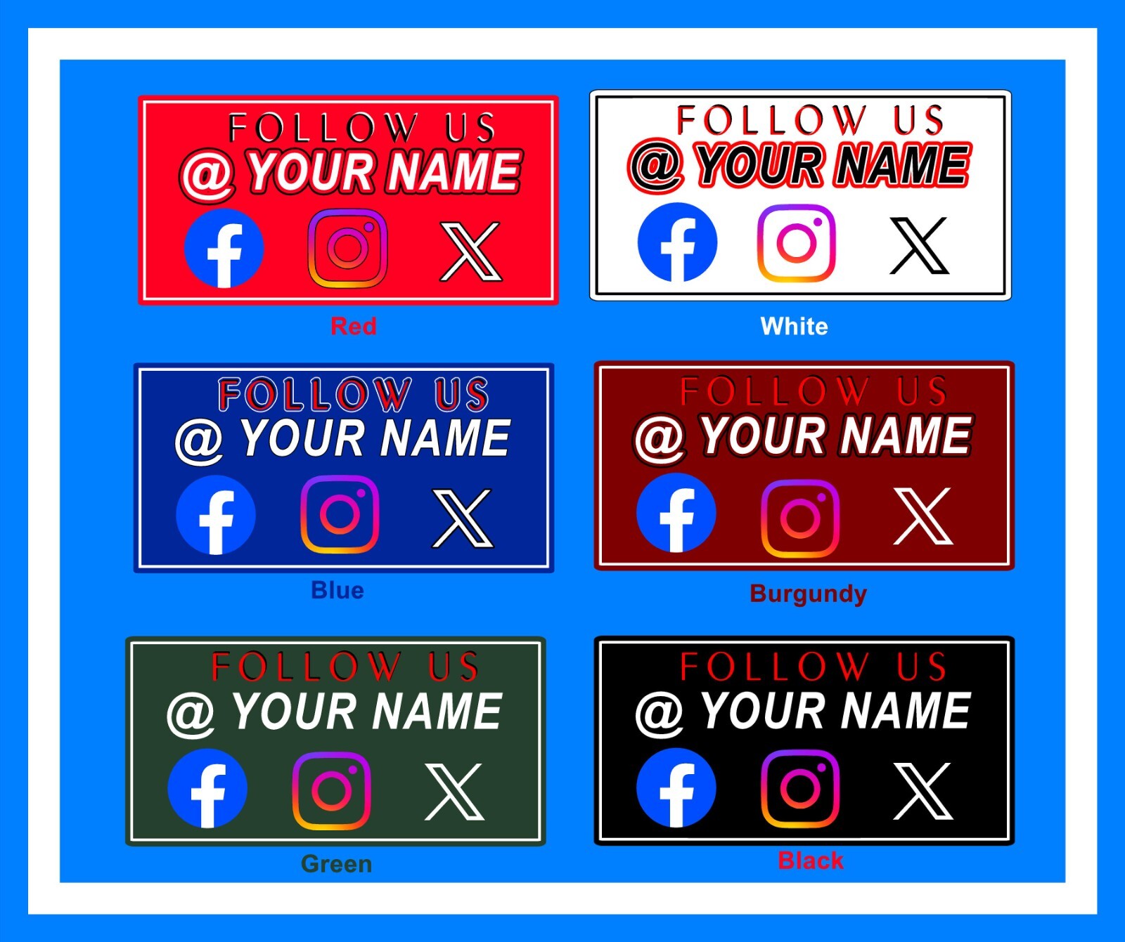 Car and Truck Door Magnets Signs Social Media @Your Company Many Colors 12"x24"