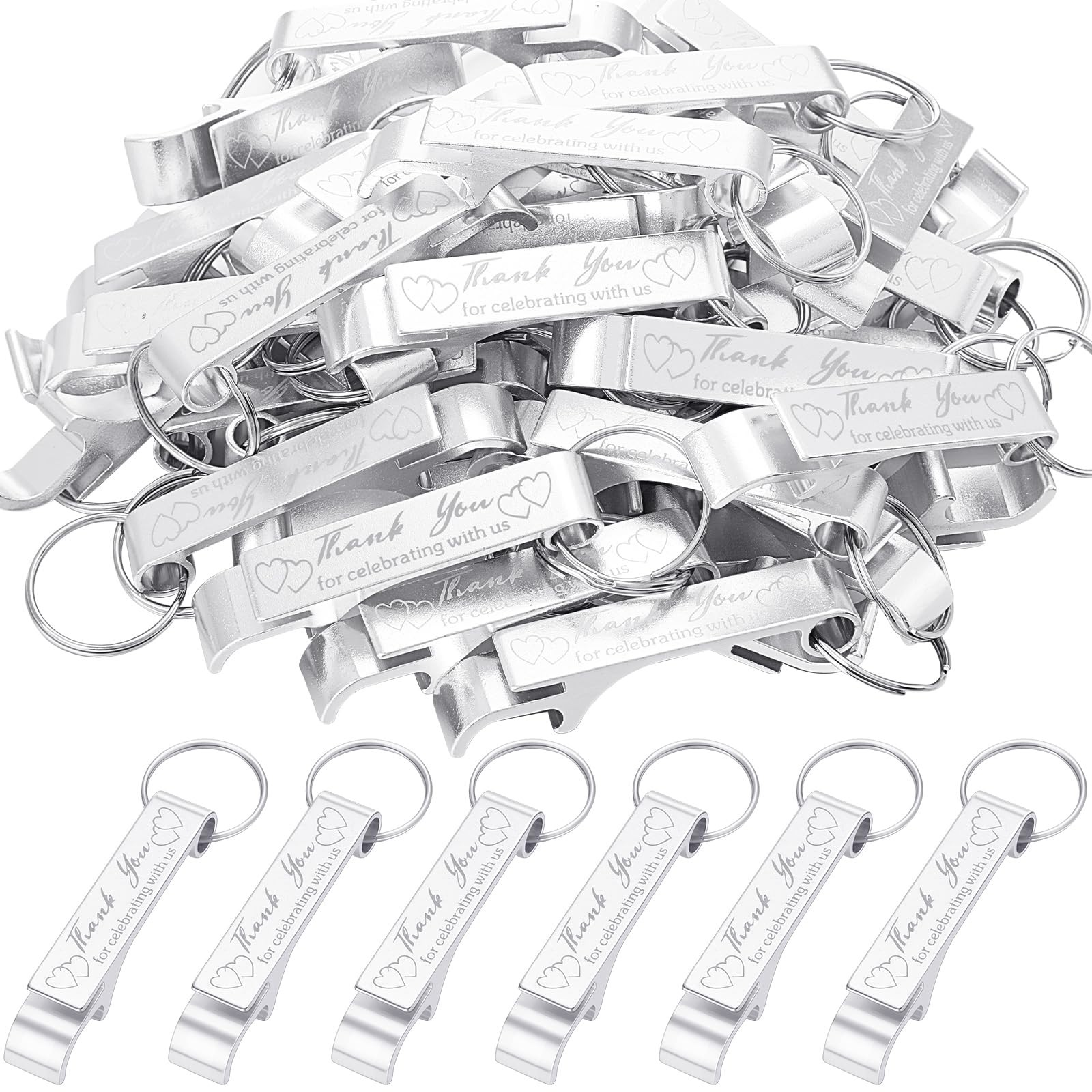 100 Pcs Bottle Opener Keychain Bulk Thank You Wedding Favors for Guests Aluminum
