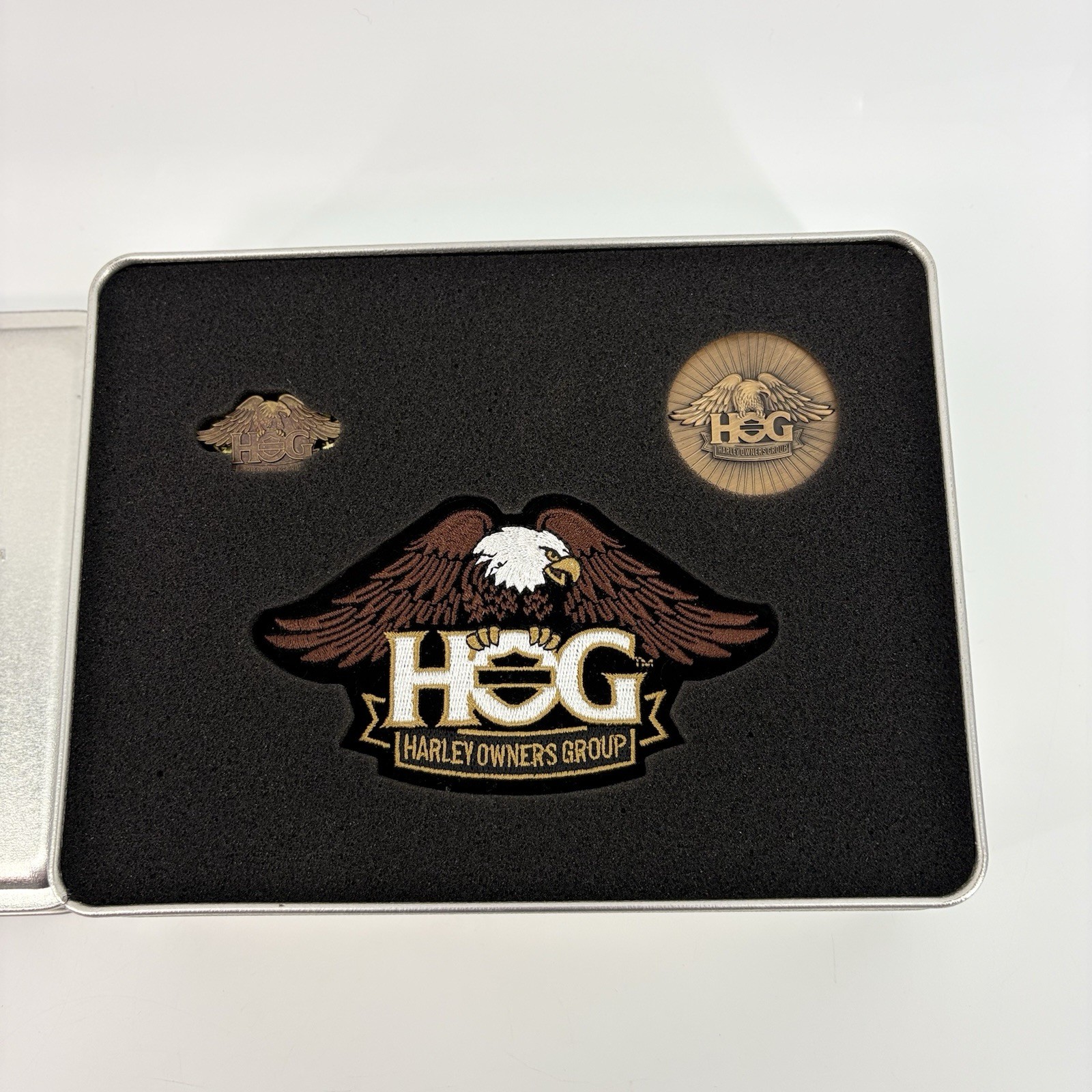 Harley Davidson HOG Owner Group Owner Tin Patch Bell Pin Challenge Coin Wings