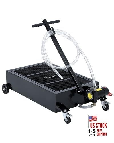 Low Profile Oil Drain Pan 12V, 20 gal Metal Oil Change Pan Cart 20GAL-12V-Black
