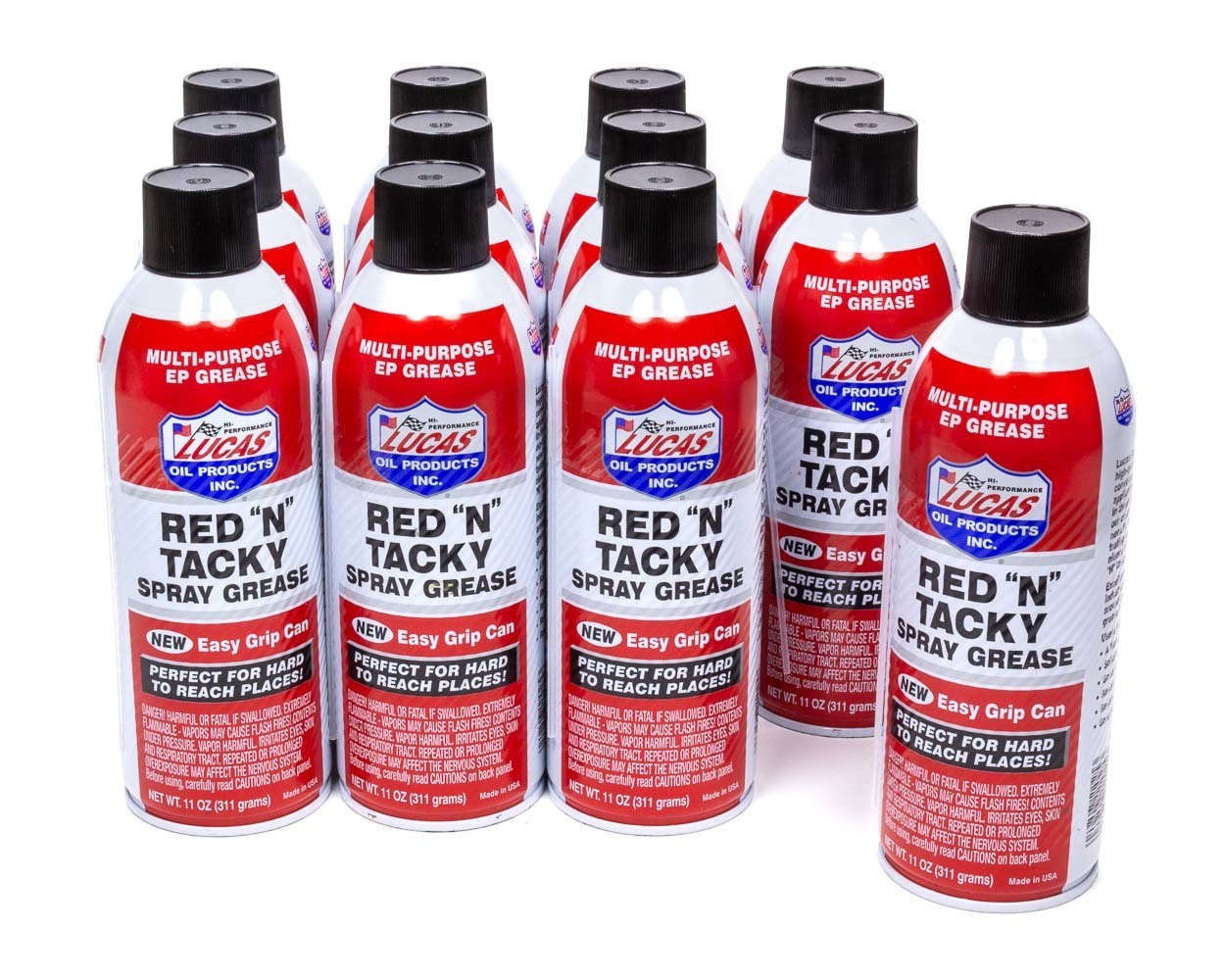 LUCAS OIL Grease - Red N Tacky - Red Lithium - 11 oz Aerosol Can - Set of 12