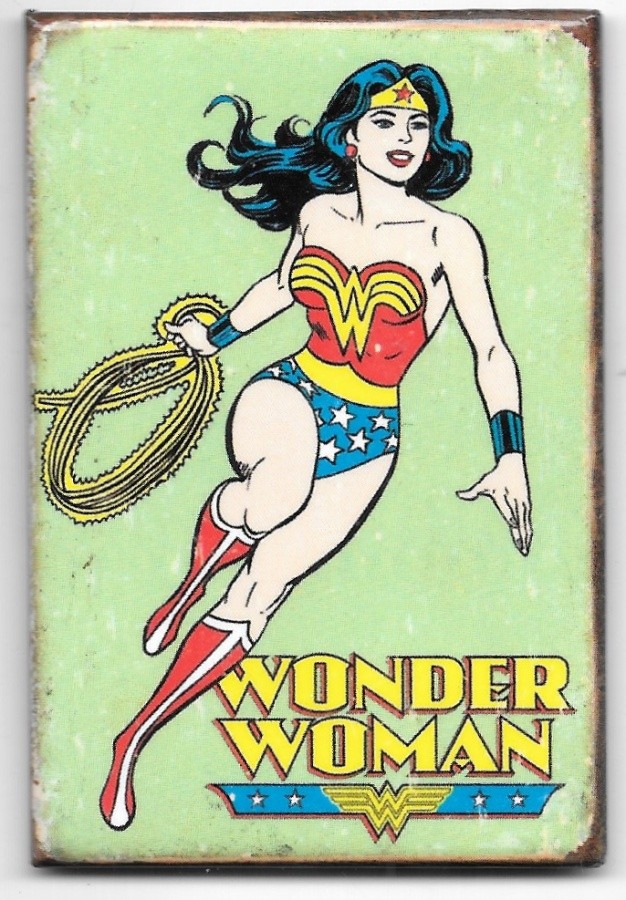 DC Comics Wonder Woman Running with Lasso Aged Rust Style Refrigerator Magnet