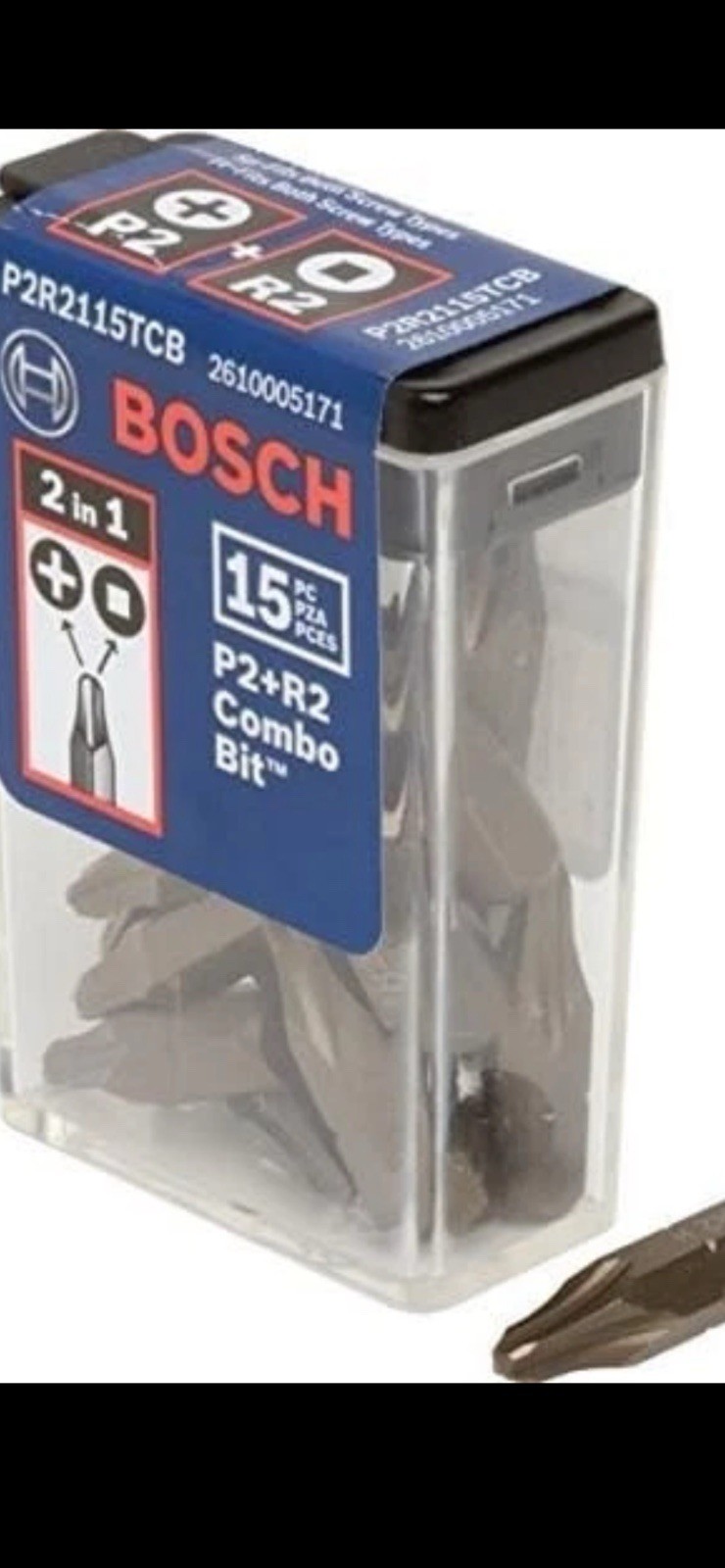 15 Pcs Bosch P2R2 Combo Bit - for Phillips, Square Drive and Combination Head