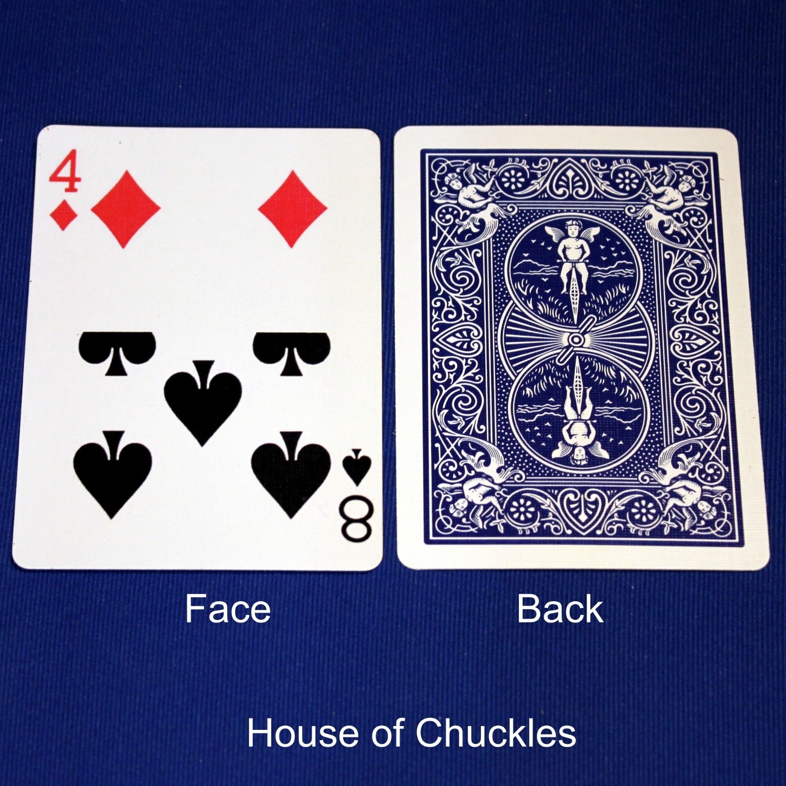 4 of Diamonds / 8 Spades - Half Horizontal, Bicycle Printed Gaff Card, Blue