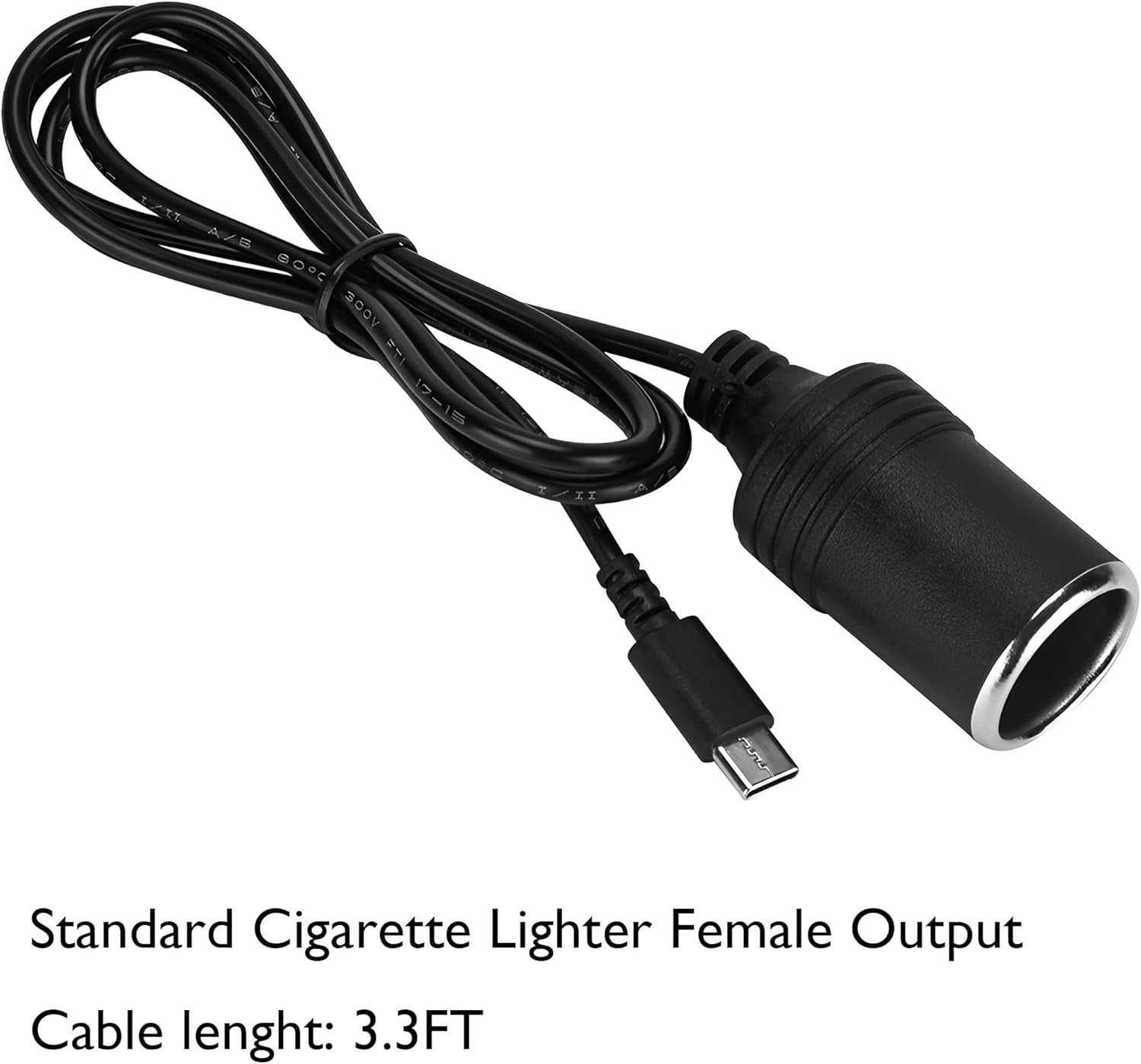 12V USB-C Car Cigarette Adapter - 65W PD Power Cable