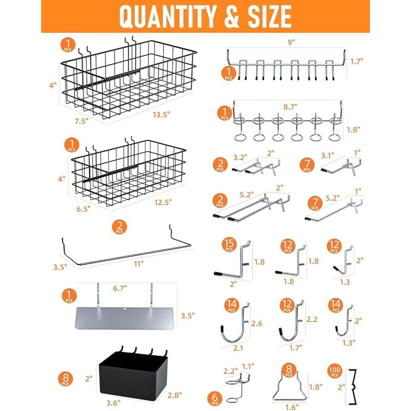 Pegboard Hooks Set 238pcs Organizer Accessories Garage Workshop Storage Tools US