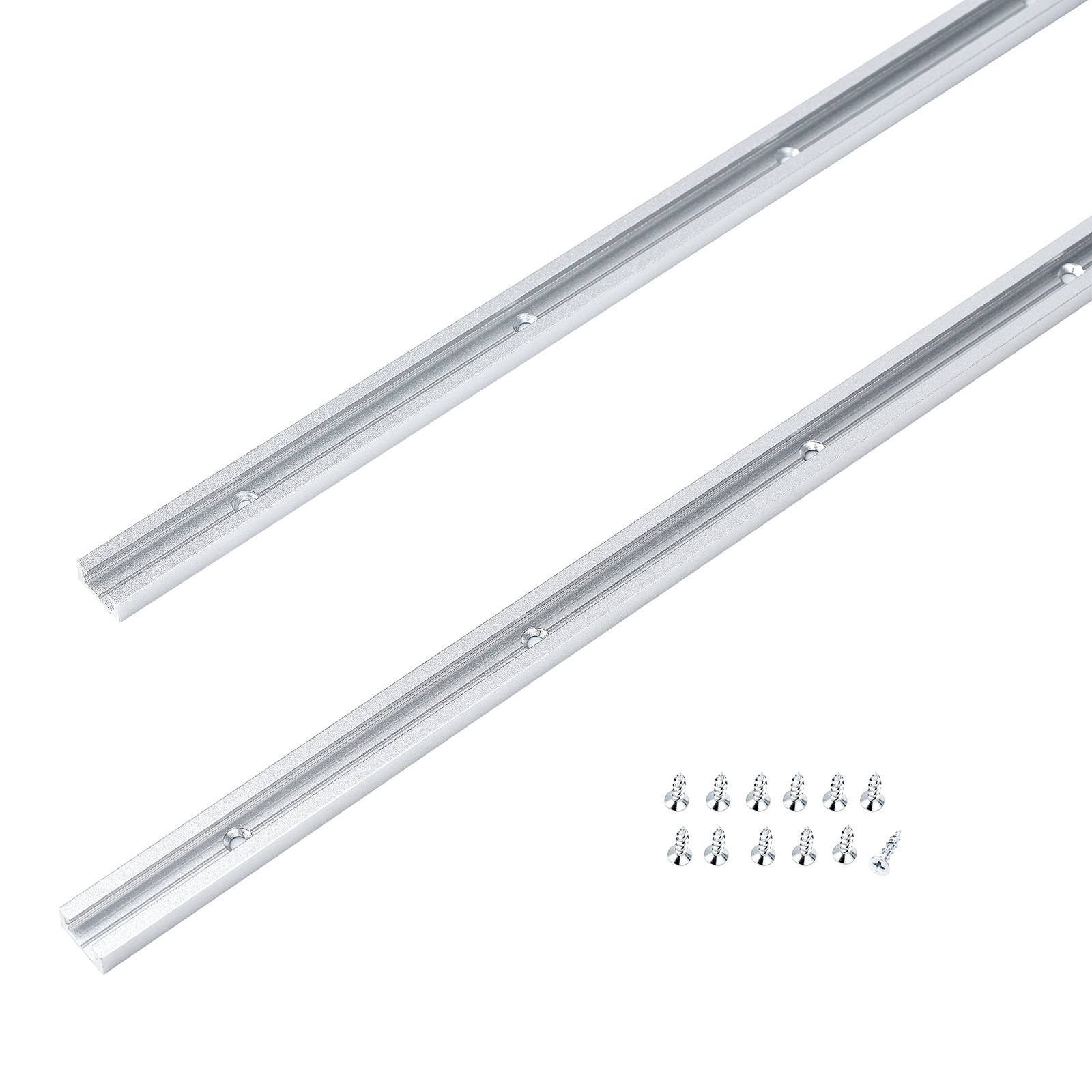 T Track 24 Inch With Wood Screws Double Cut Aluminum Silver 2 Pack Clamps