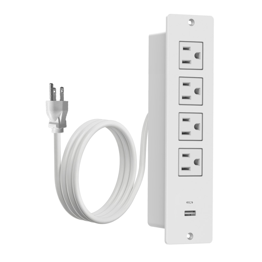 Hidden Flush Mount Power Strip with 4 AC Outlets & USB-A USB-C Ports for home