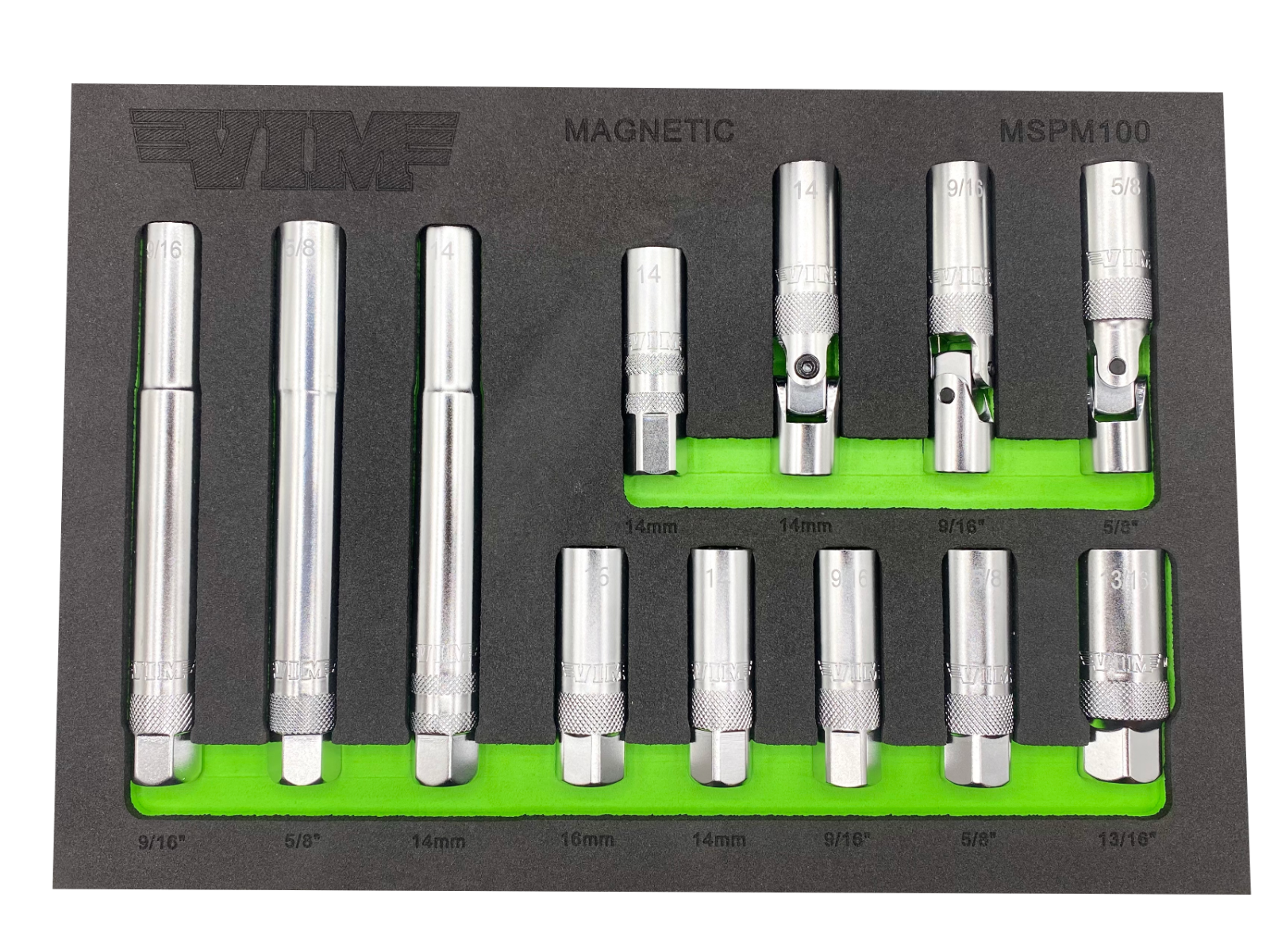 VIM Tools MSPM100 - 12 Piece 3/8" Dr. Magnetic Spark Plug Socket Master Set