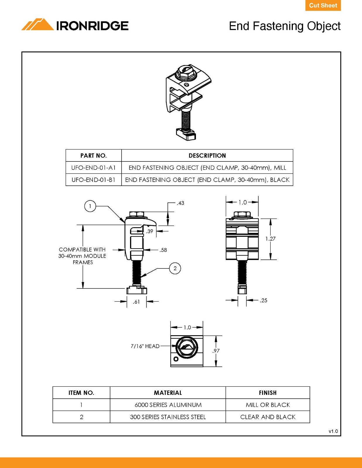 IronRidge EFO End Fastening Object