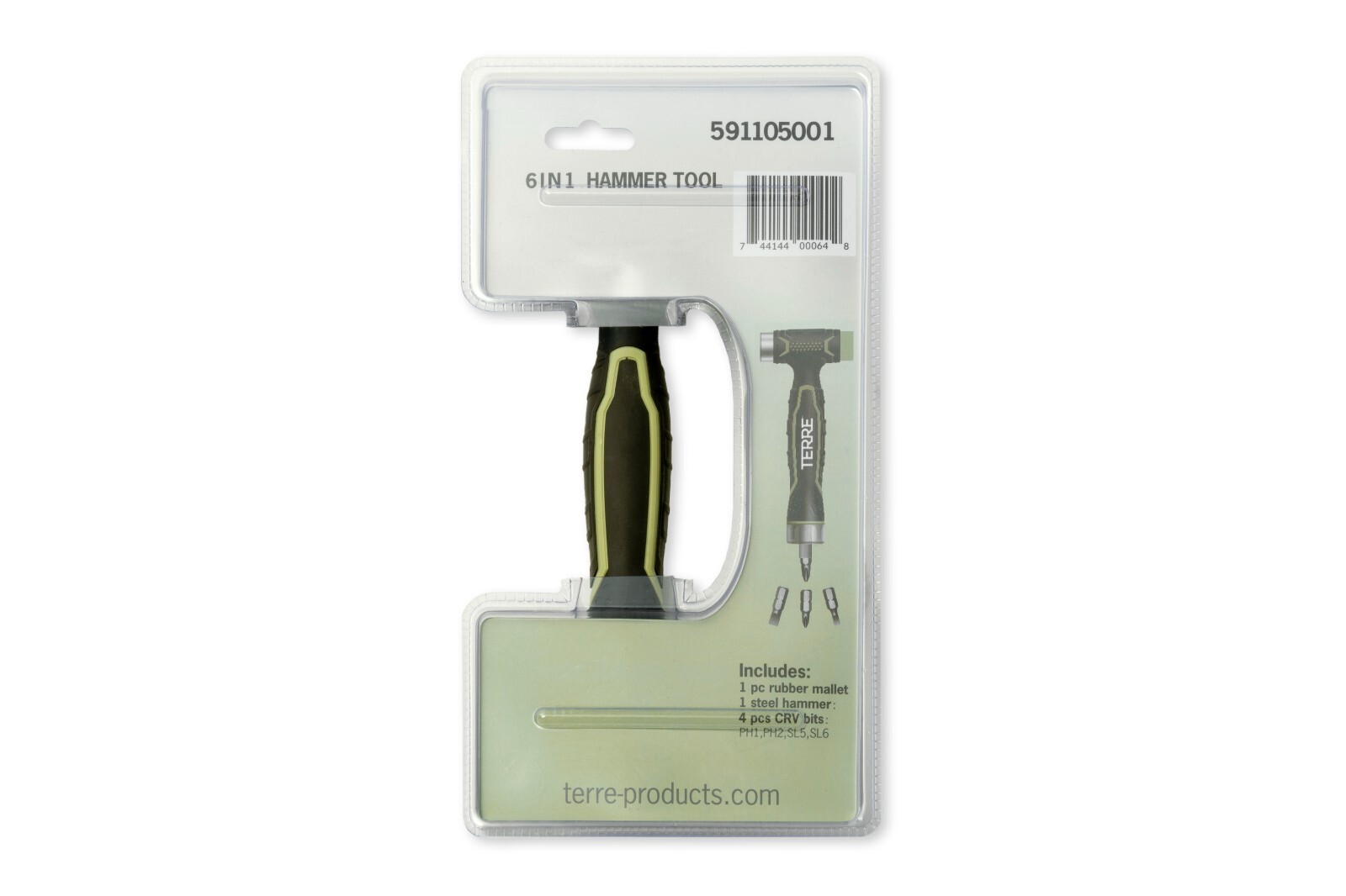 Terre Products Double Faced Rubber Mallet Hammer, Built-in Multi Bit Screwdriver