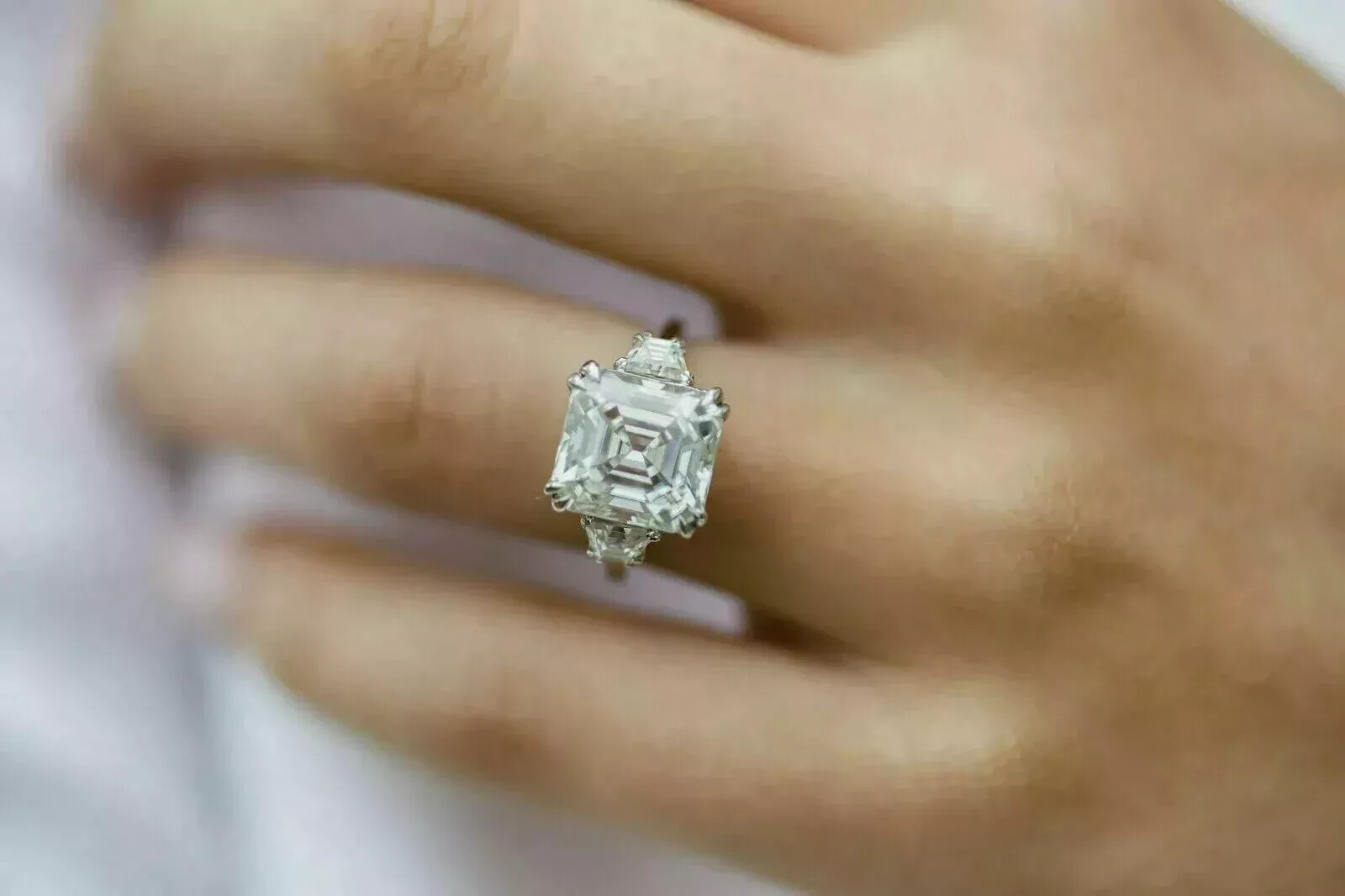 3.10Ct Asscher Cut Lab Created Diamond Wedding Engagement 14K White Gold FN Ring