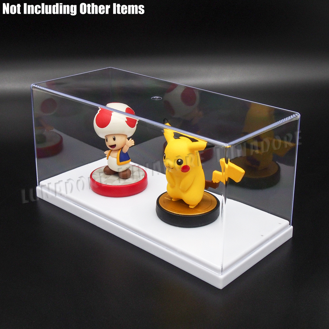US Clear Acrylic Display Box Case 7.87" L Plastic 2 Step White Tray Dustproof UV
