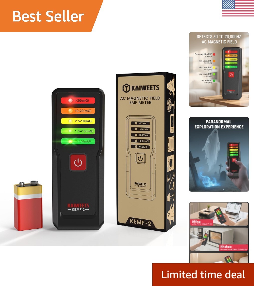 Handheld EMF Meter for Home Safety & Ghost Hunting - 5 LED Alerts Included