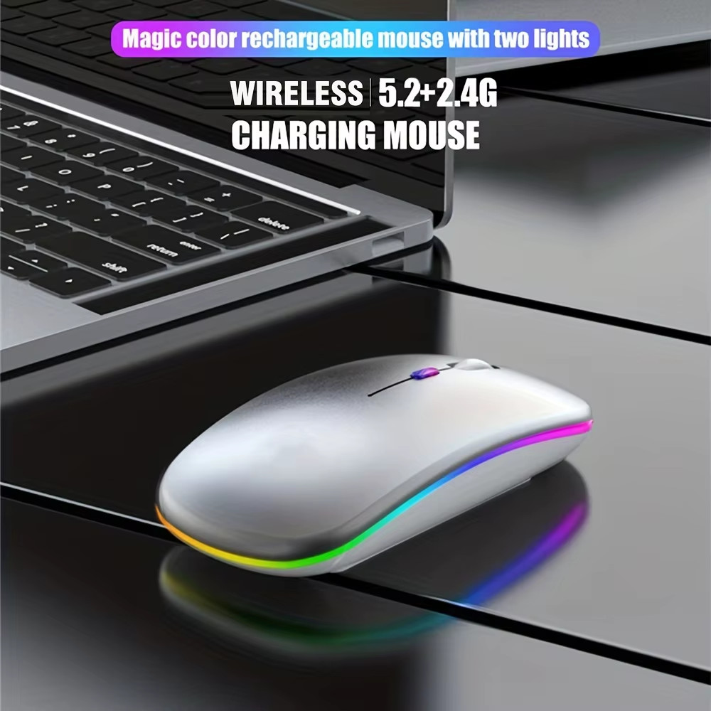 Wireless Bluetooth RGB Mouse Rechargeable Silent Dual Mode 3600DPI for Laptop PC