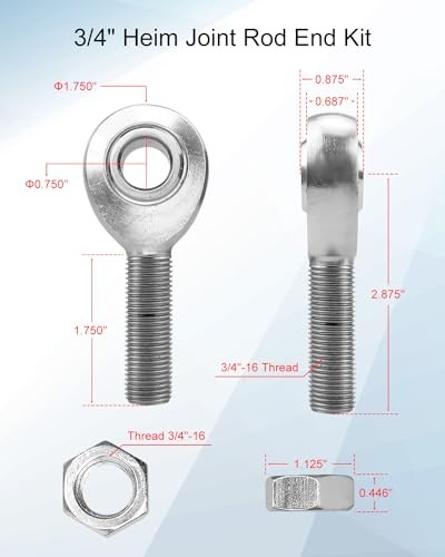 2 Set 3/4” Heim Joint Rod End Kit, Left and Right Hand Thread Heim Joint, 2