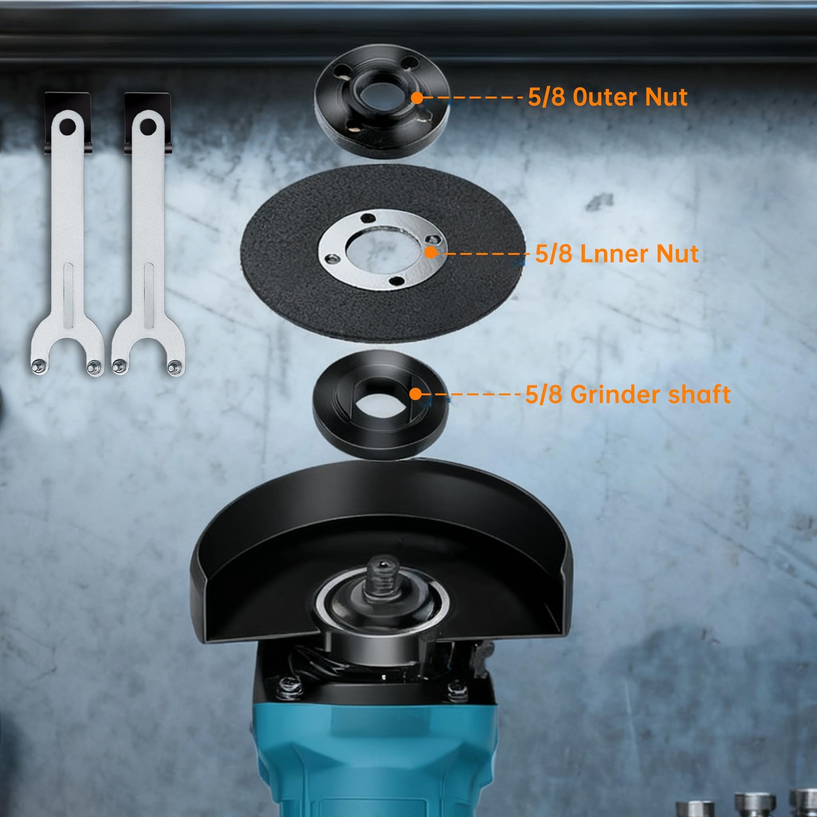 7PCS Angle Grinder Nut Wrench Kit，5/8-11 Flange Metal Lock...