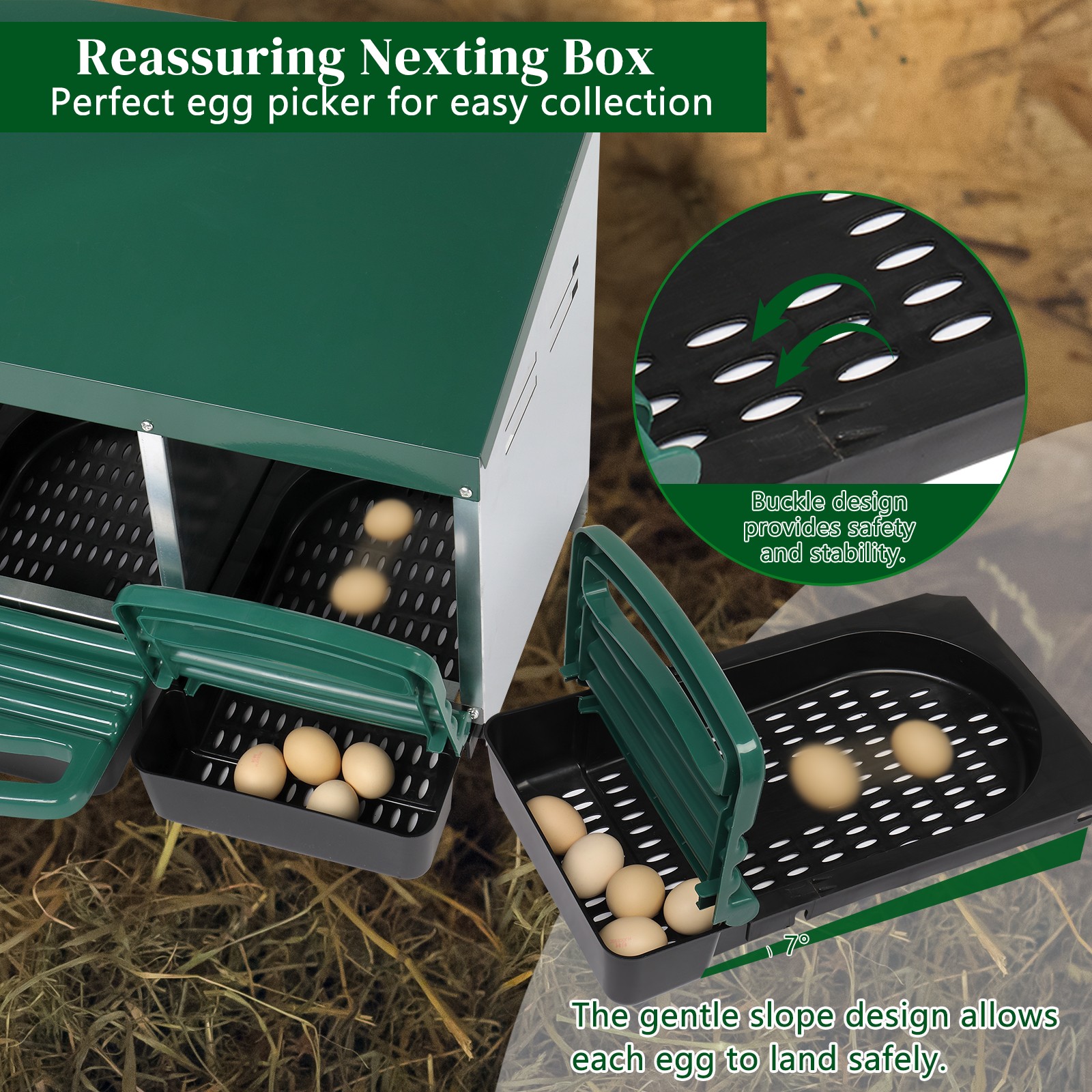 2 Compartment Roll Out Chicken Nesting Box with Plastic Basket, Egg Nest Box