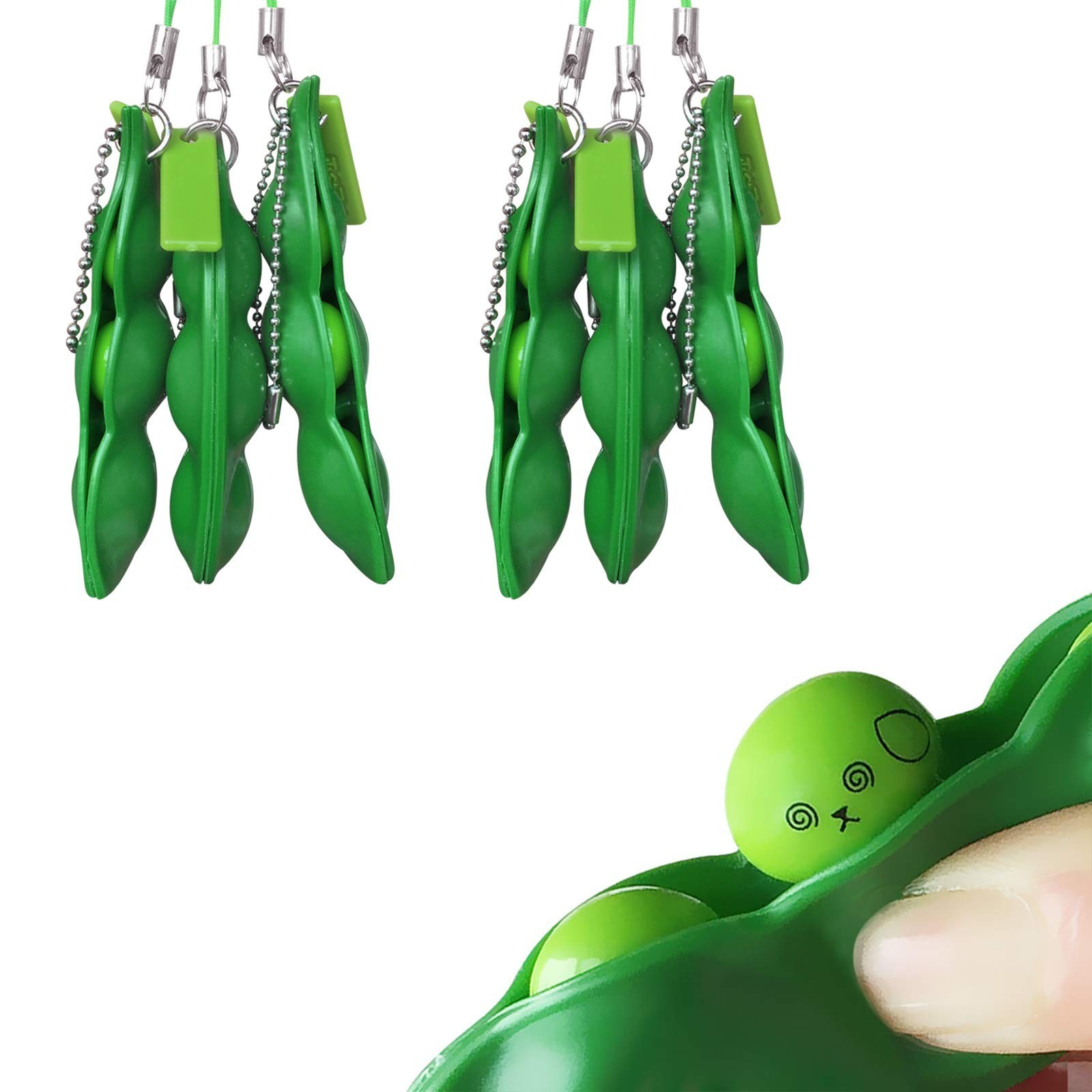 Acerich 3 Pack Edamame Keychain Fidget Toys - Squeeze-a-Bean Puchi Puti Mugen...