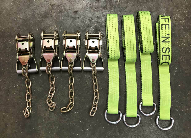 4-PACK: 2" CHAIN RATCHETS & Hi-Viz Lasso Wheel Lift Straps Tow Truck Tie Down