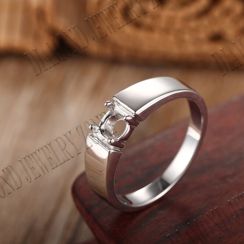 Men’s Band Round Cut 5-6mm Semi Mount Ring Sterling Silver 925 Prong Setting