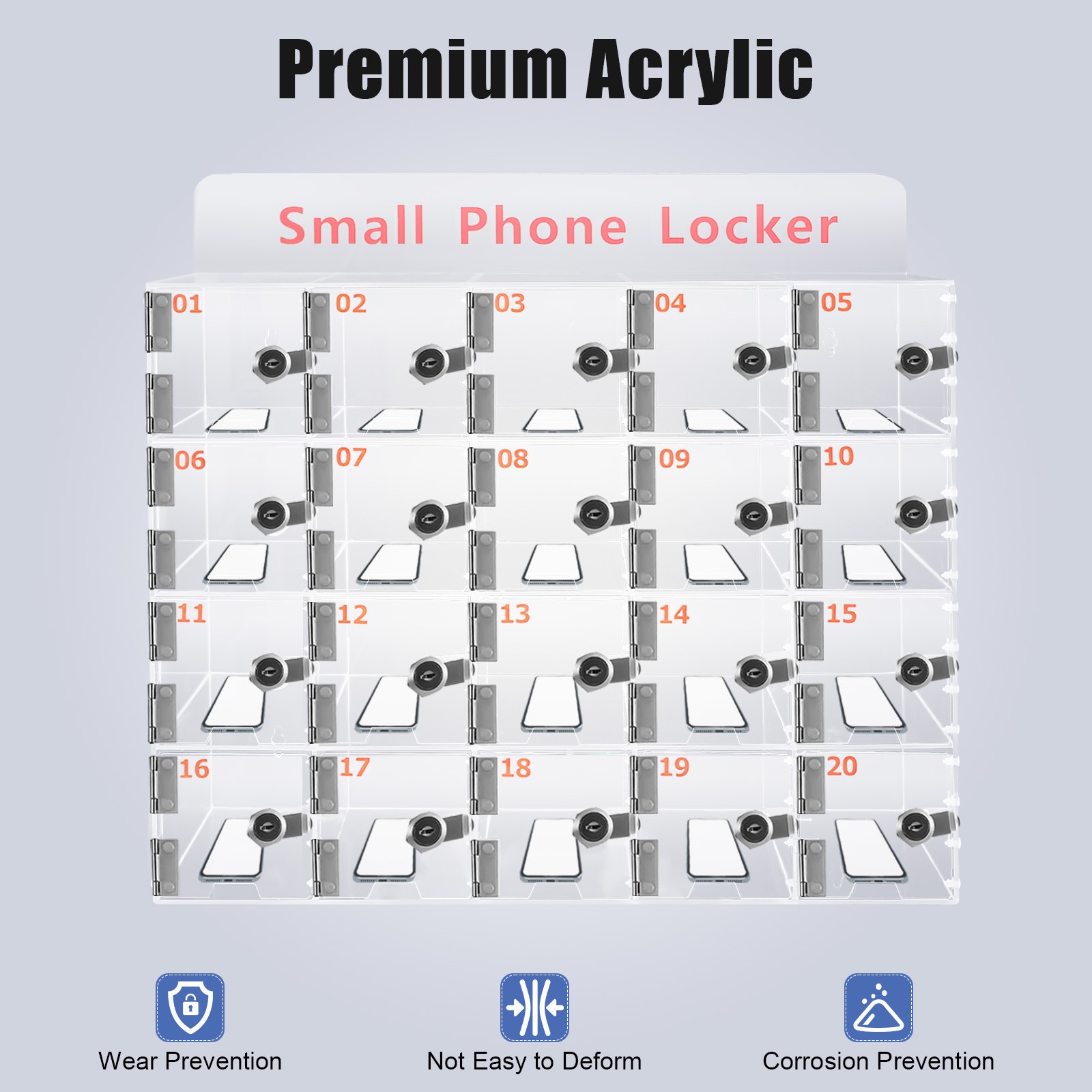 20 Slots Cellphone Locker Cell Phone Storage Box for Employees Classroom Gym