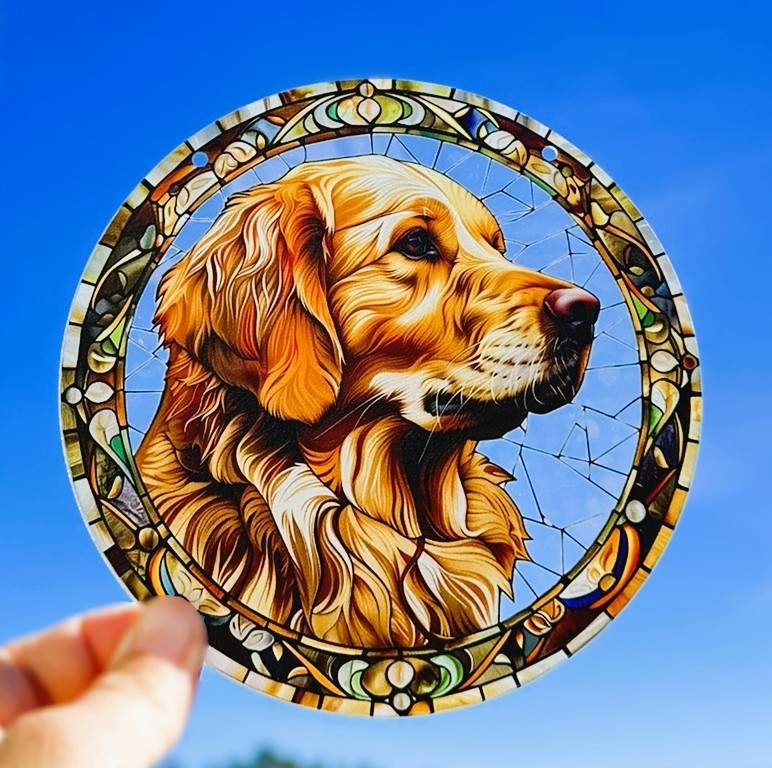 New Suncatcher Golden Retriever 6" Round Dog Combined Shipping Gift