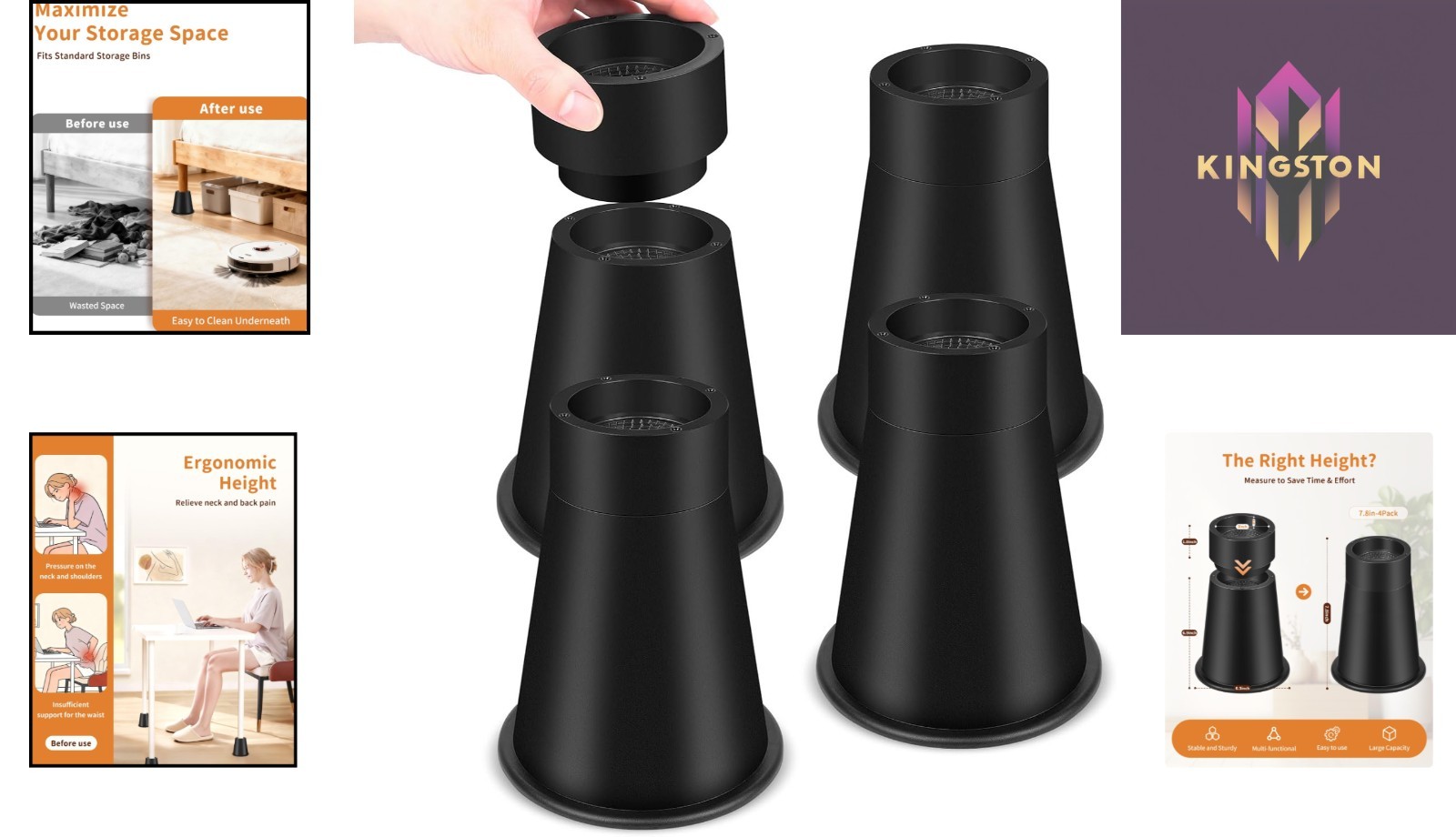 Space-Saving 7.8 Inch Bed Risers - Stable, Stackable & Durable Heavy-Duty Design