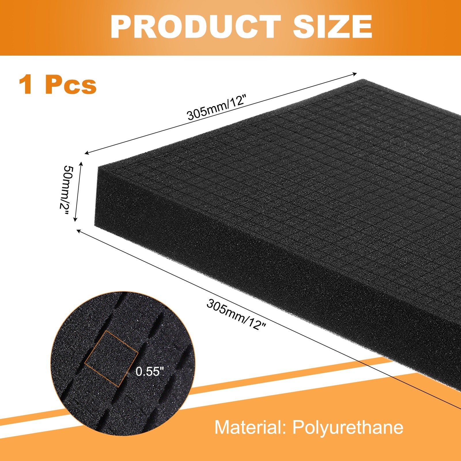 Polyurethane Foam Inserts, 12"Lx12"Wx2"T Packing Sheets Pre Cut(Black)