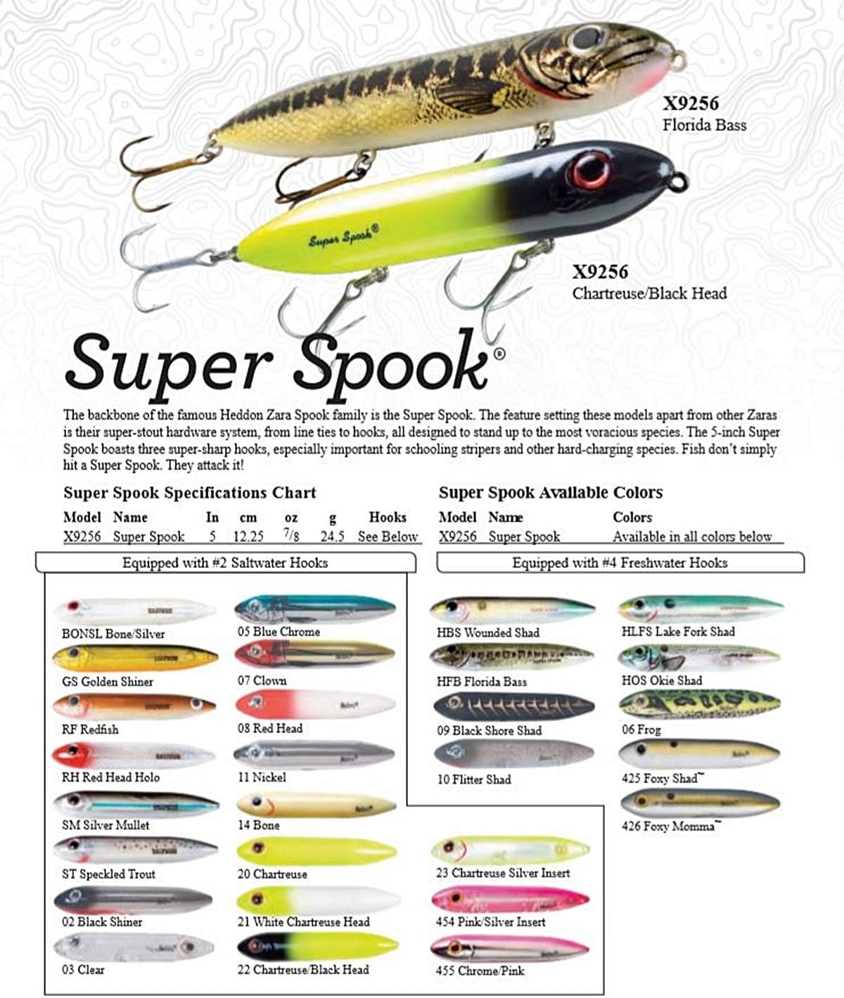 Heddon Super Spook Topwater (7/8 oz), White/Chartreuse Head
