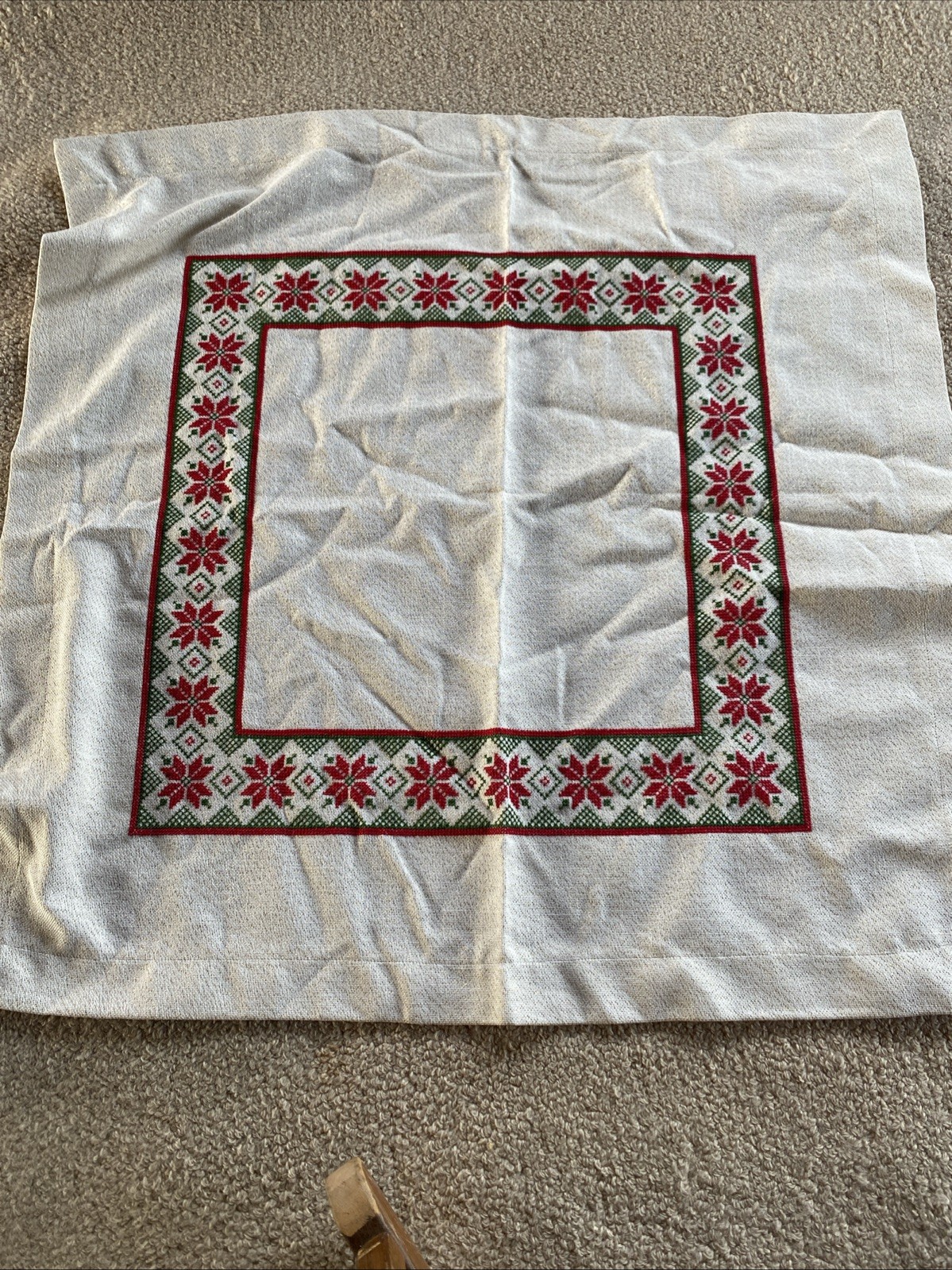 completed christmas cross stitch Linen Gold Metallic Poinsettias 30” Fabric