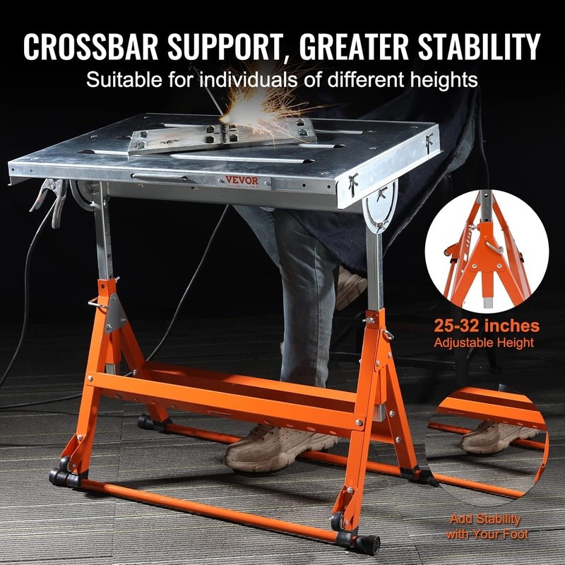 Adjustable Carbon Steel Welding Table W/ Locking Slots & Easy Assembly New