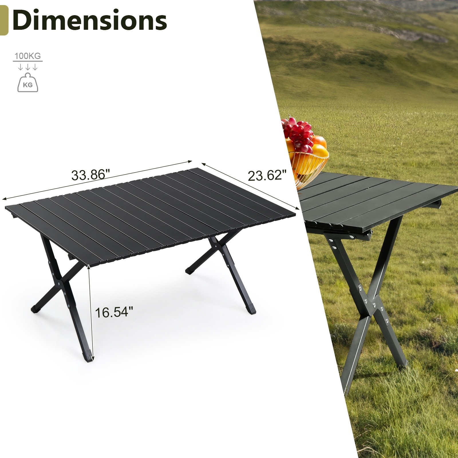 Folding Camping Table Portable Picnic Table, Lightweight Roll up Side Table