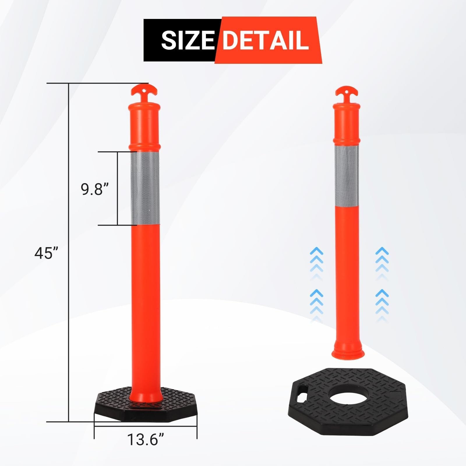 6x 45'' Traffic Delineator Post Cones Rubber Base Traffic Delineator Post Cones