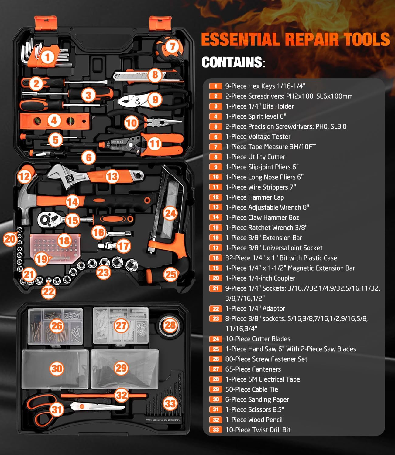 328-Piece Tool Set - Tool Kit Toolbox Storage Case with Drawer, General Househol
