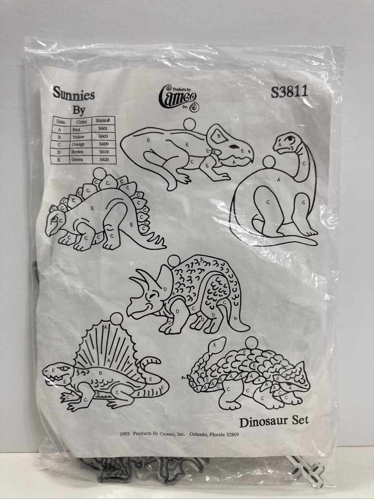 SEALED 1993 DINOSAUR SET SUNCATCHERS Paintable Dinosaurs Sunnies by Cameo Vtg #A