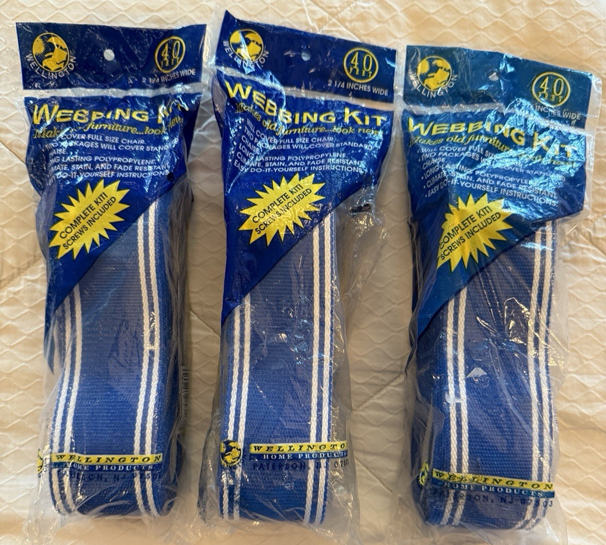 WELLINGTON LAWN CHAIR WEBBING KIT.  3 packages of 40 feet each.  NEW, old stock.