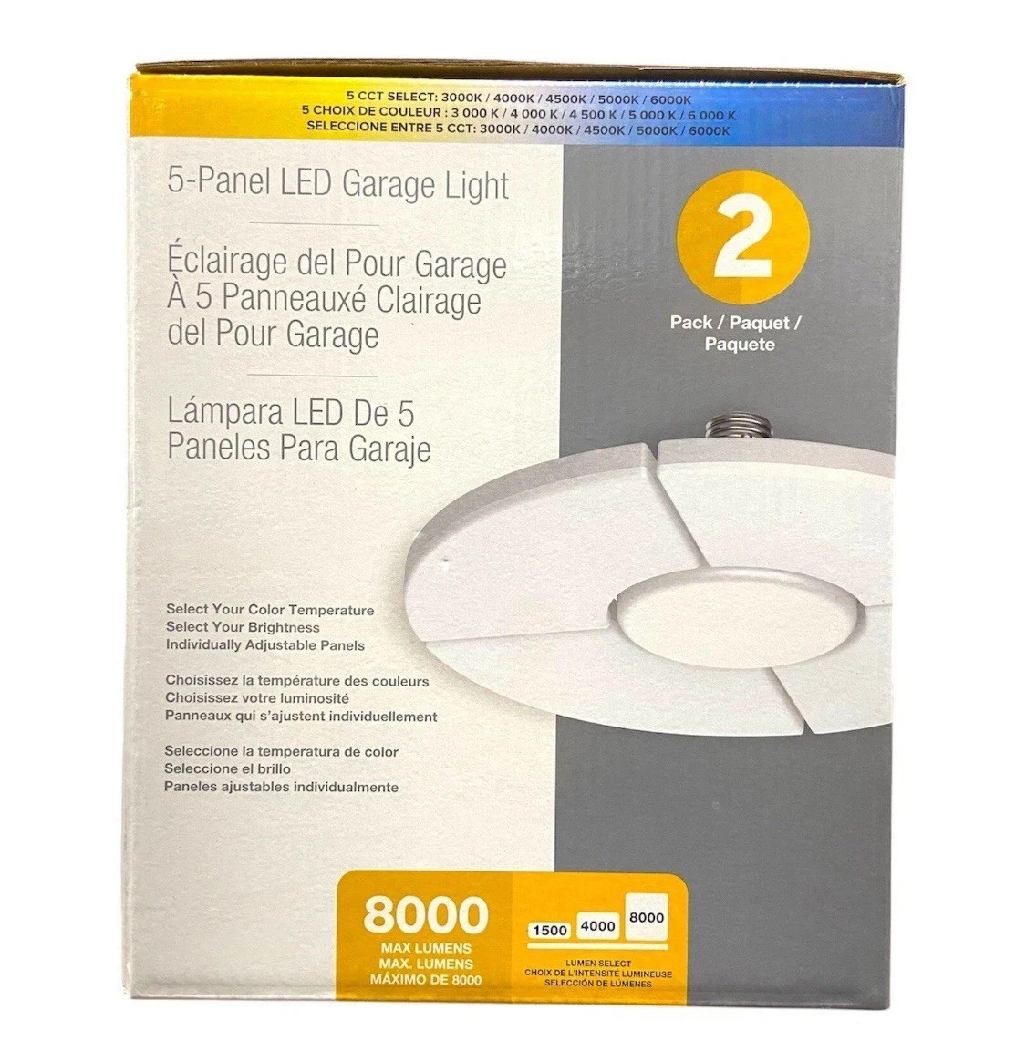 5-Panel LED Garage Light, or Workshop, Adjustable Brightness, White, Panels 2 Pc