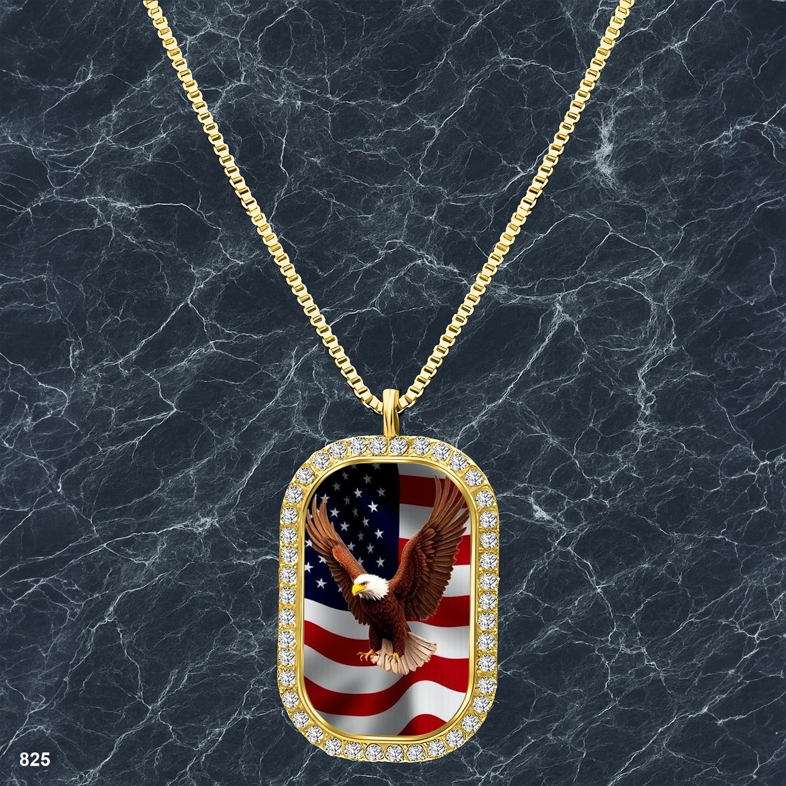 Gorgeous USA American Flag Pendant Necklace Picture Design Modern Gold Tone Keep