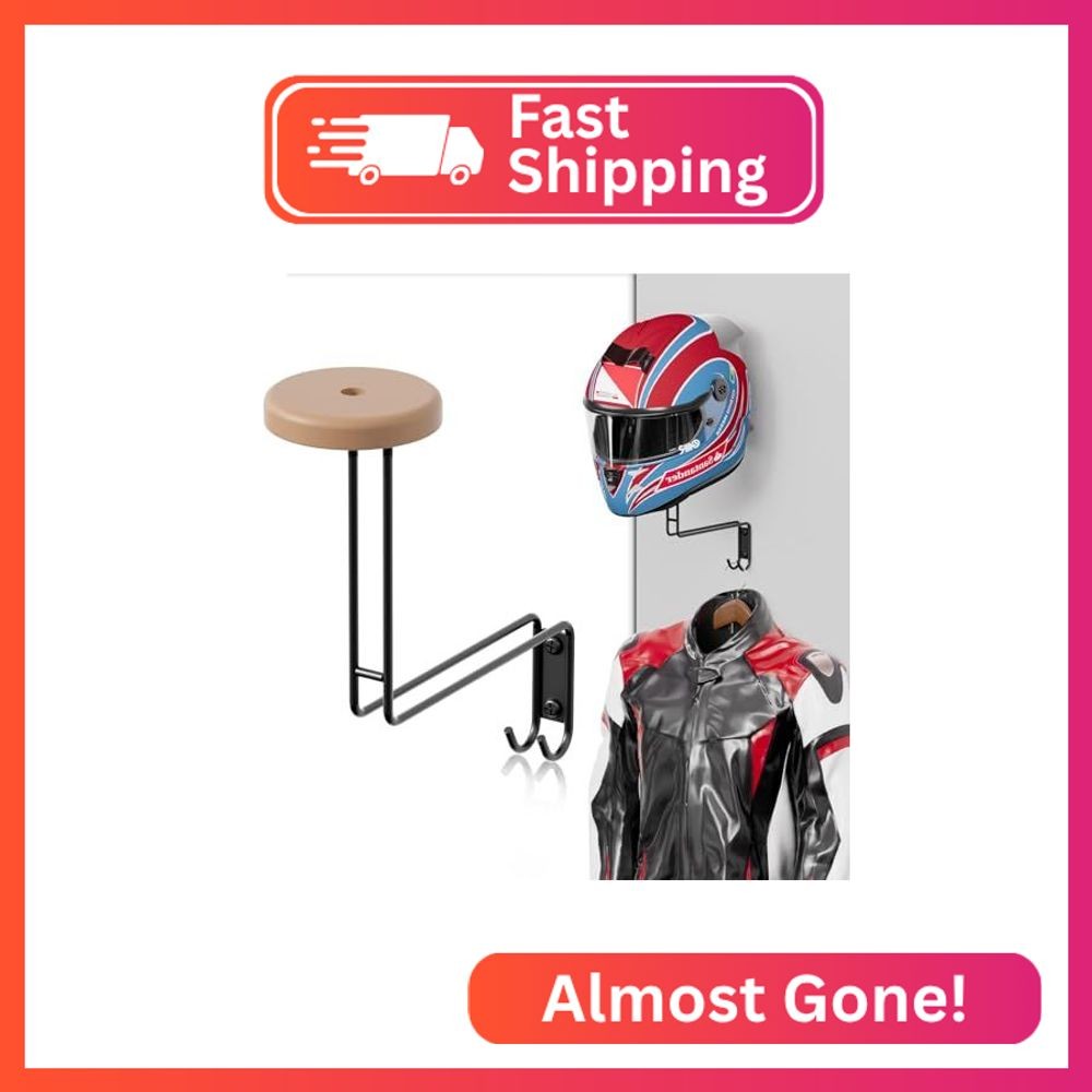 NANAGIFTREE Helmet Holder Wall Mount, Motorcycle Helmet Rack with 2 Hooks - Hang