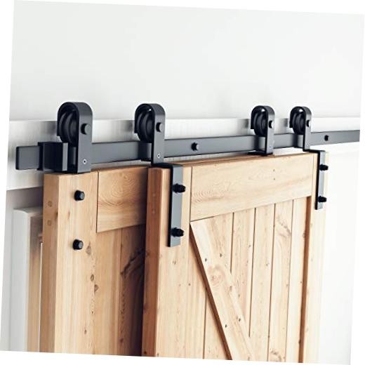 Bypass Sliding Barn Door Hardware Kit - Double Wooden Doors 6.6 Feet