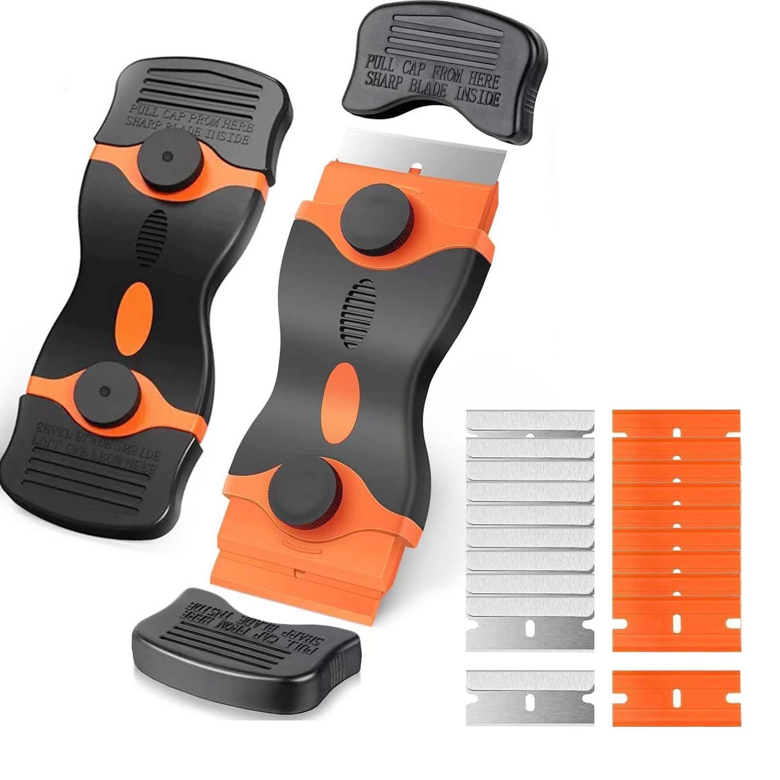 2 Pack Razor Blade Scraper Tool With Extra 10pcs Plastic Blades And 10pcs Met...