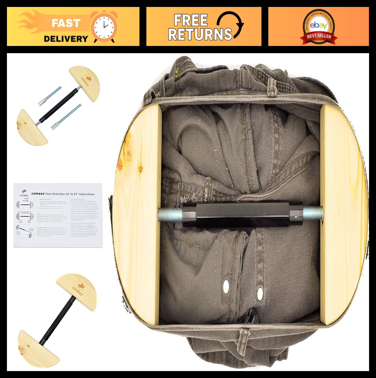 Heavy Duty Pant Stretcher 30" to 59" - Instant & Long-Term Fabric Stretch Tool